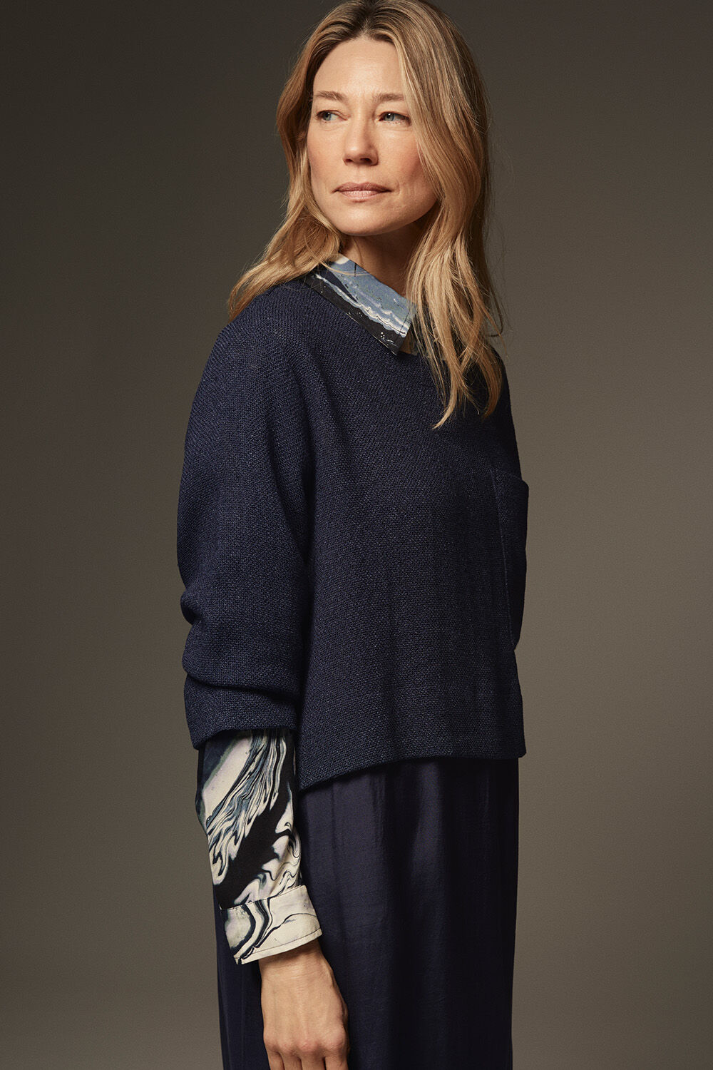 Nonah Dress - Navy Blazer, Imanja Shirt - Wisteria