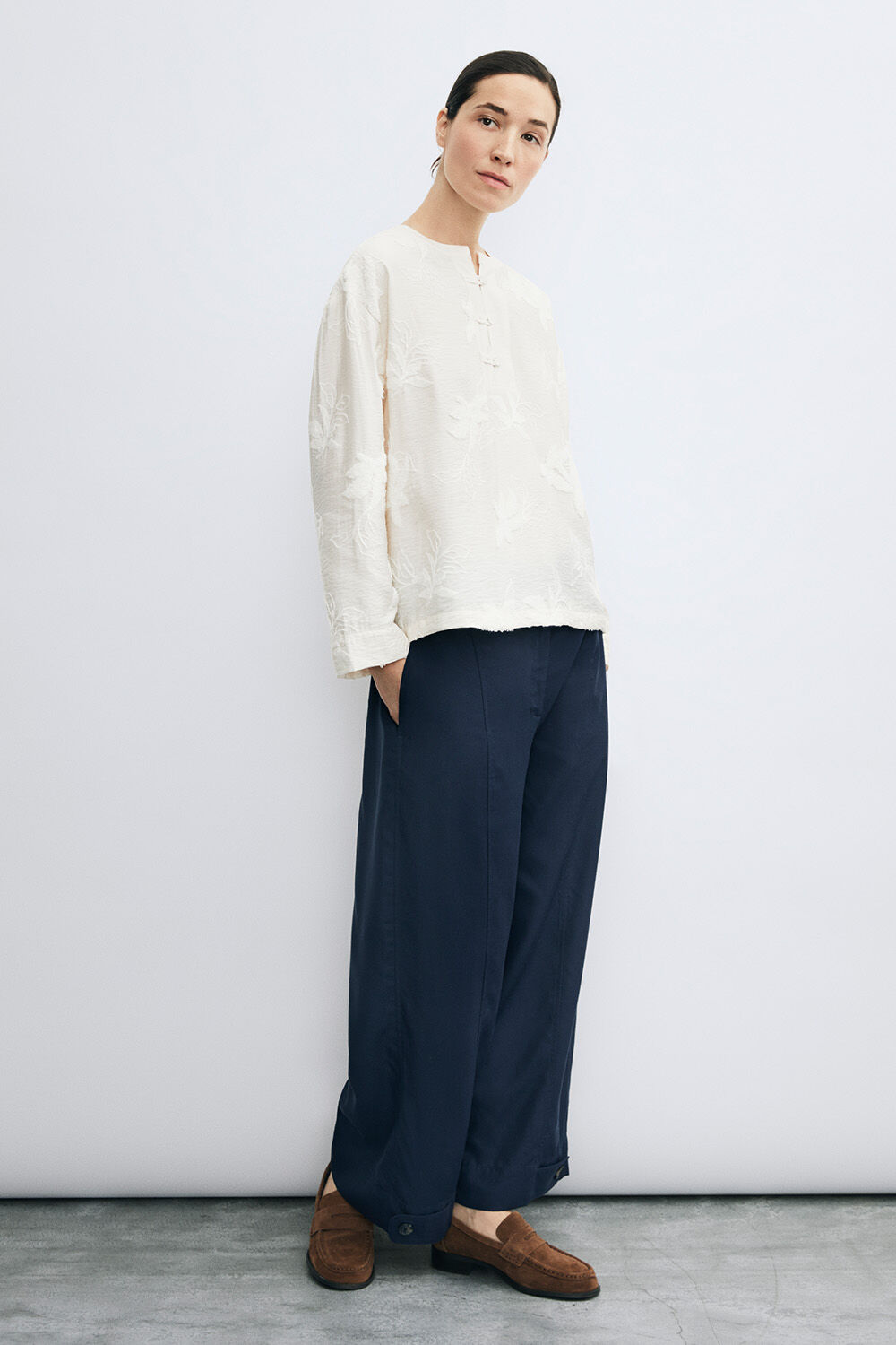 Delian Blouse - Jet Stream, Prinan Trousers - Navy Blazer