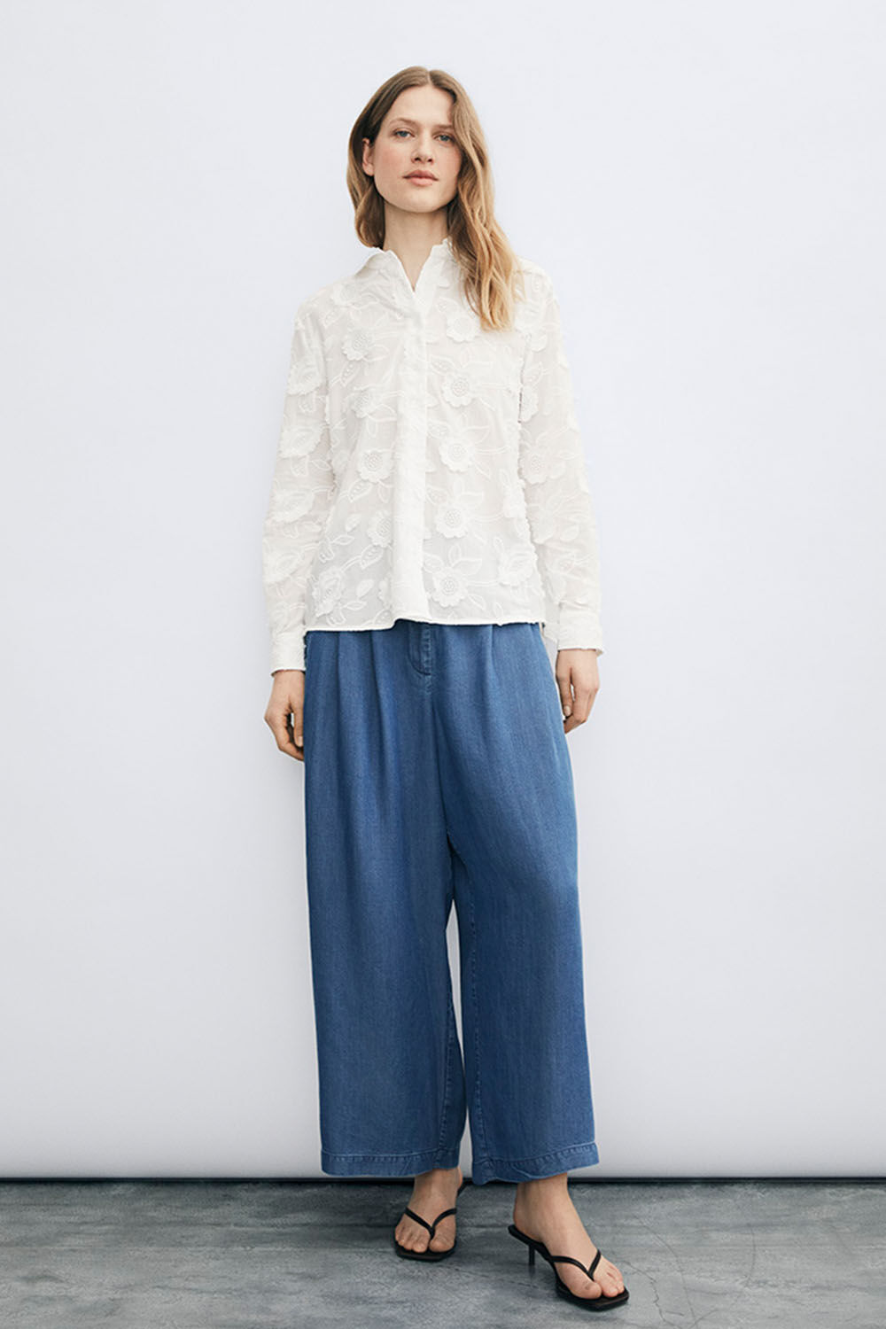 Imma Shirt - White, Penira Denim Trousers - Washed denim