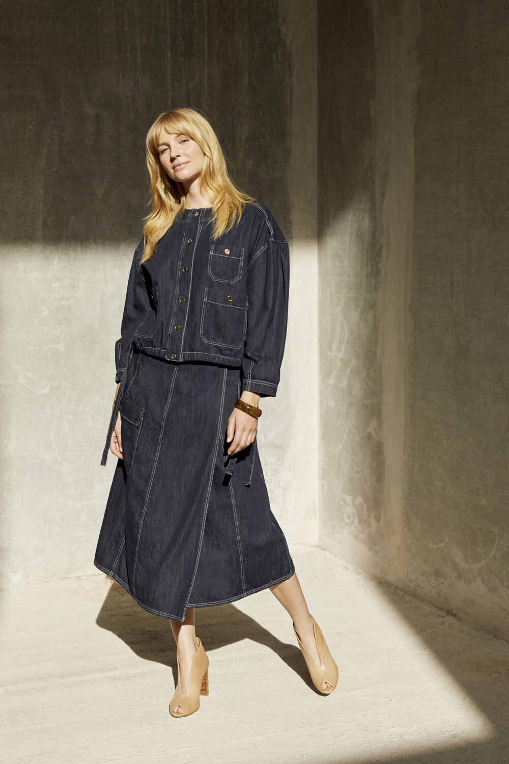 Jynthera Denim Jacket - Dark Denim, Sanchiana Denim Skirt - Dark Denim, Raveira Bracelet - Sh. Chocolate