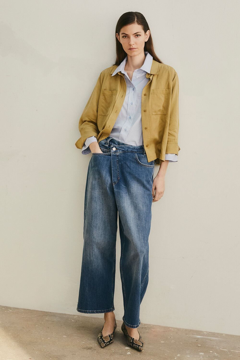 Inareth Shirt Jacket - Fennel Seed, Ivra Shirt - Zen Blue, Pyralith Denim Trousers - Medium Denim