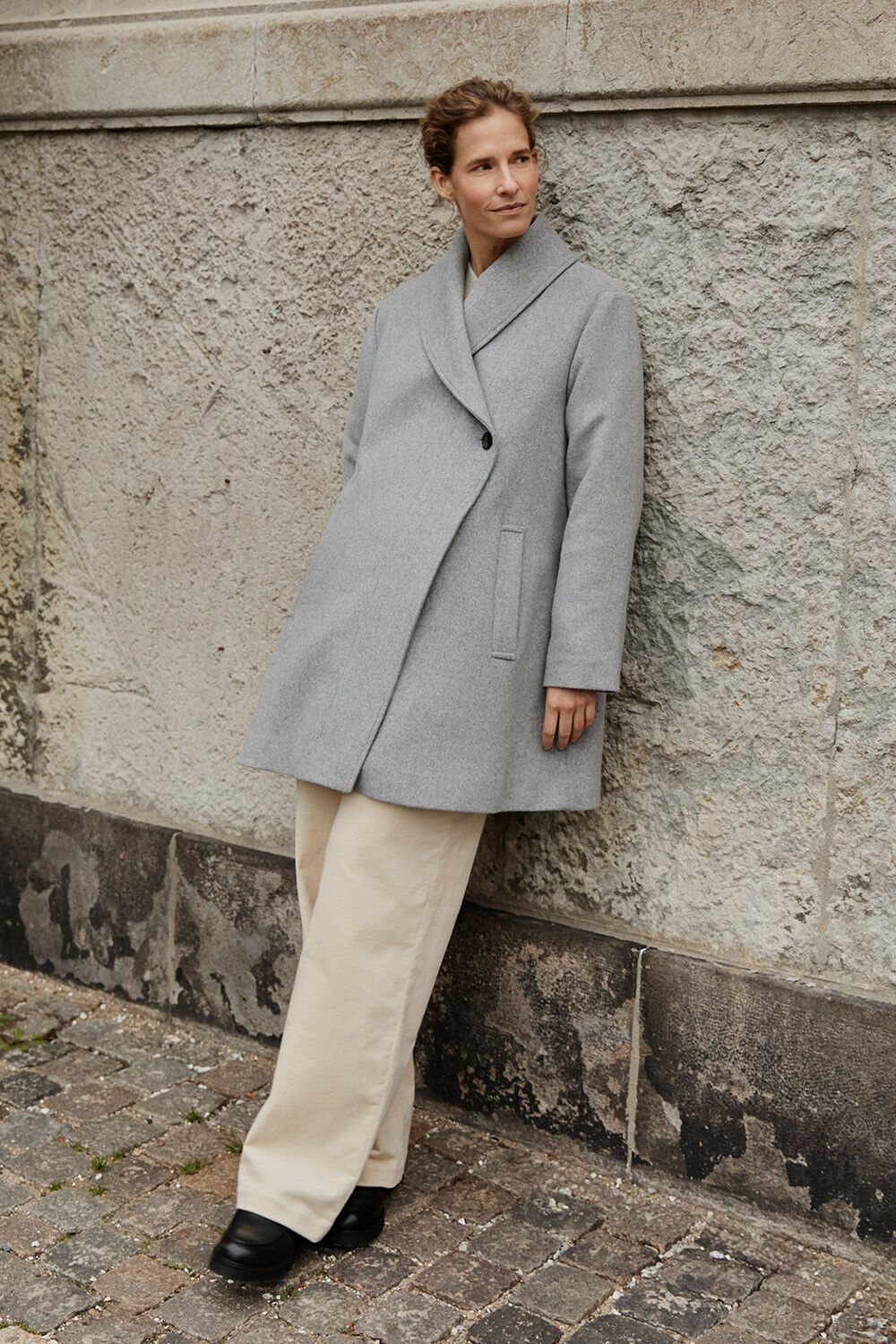 Tatena Wool Coat - M. Grey mel., Philine Trousers - Fog