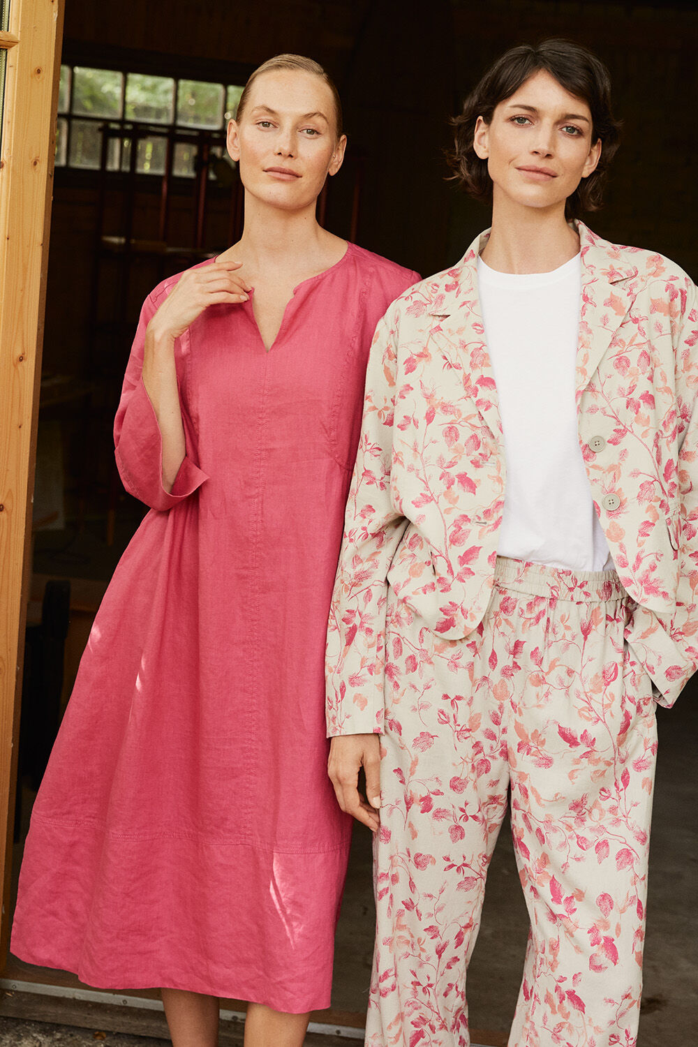 Nasya Dress - Carmine, Jonellia Blazer - Carmine, Brynoi JERSEY Top - White, Peonos Trousers - Carmine